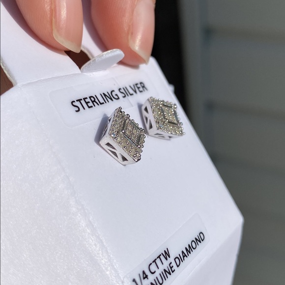 Brilliance Sterling Silver 1/4 CTTW Diamond Square Stud Earrings - Picture 8 of 13
